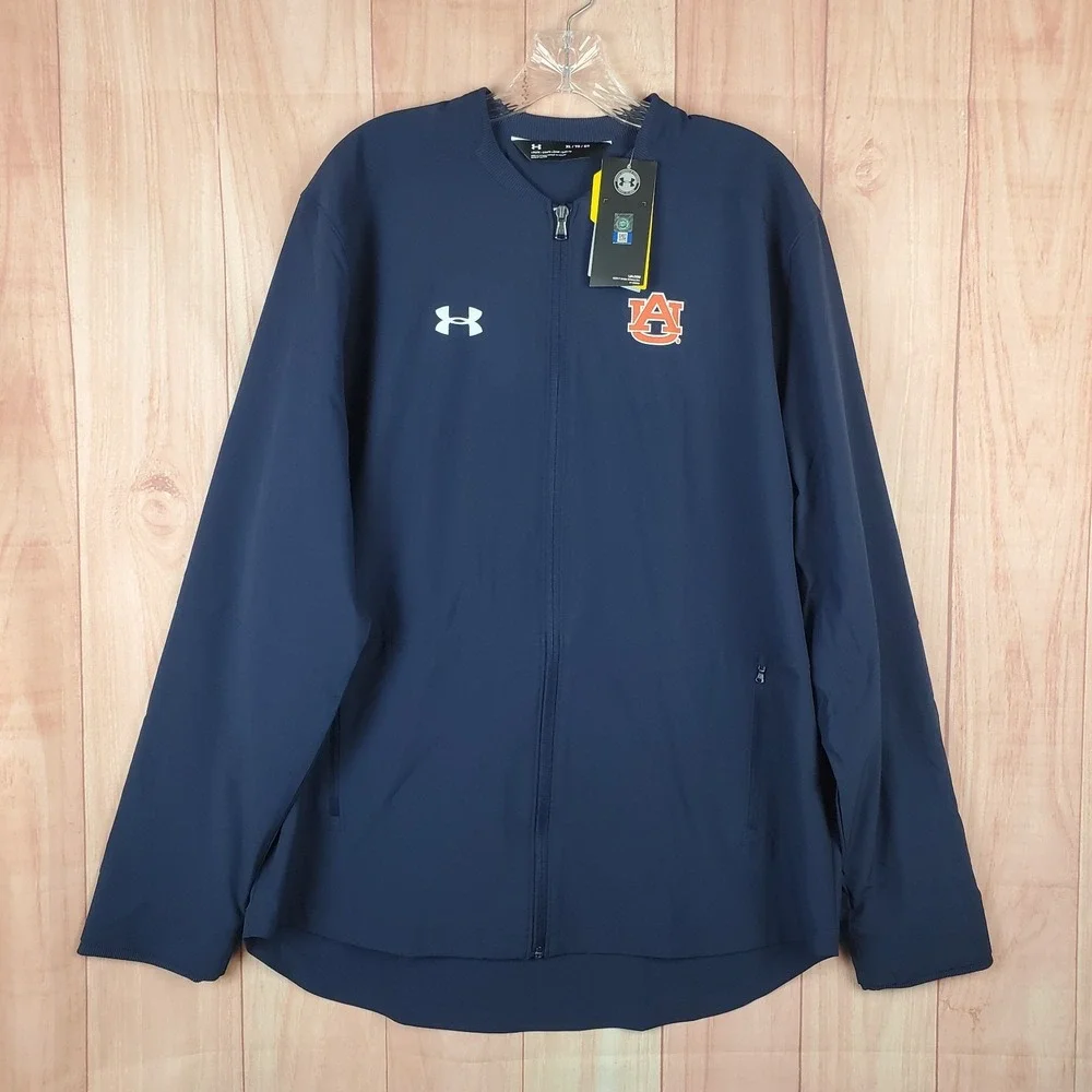Under Armour Auburn Tigers Football Team Jacket Mens XL Blue Stretch Full Zip